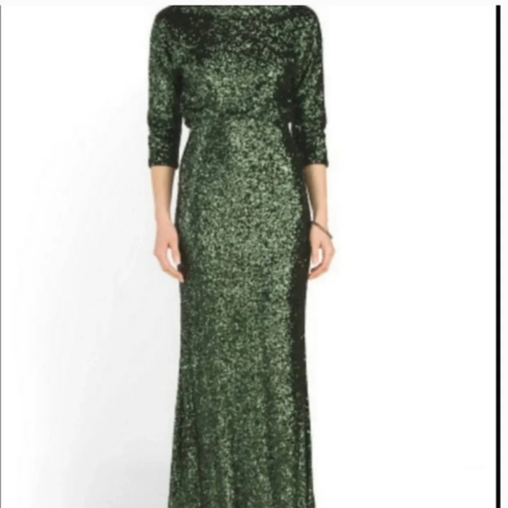 Badgley mischka green sequin formal dress gown size 2 nwt - Picture 2 of 7